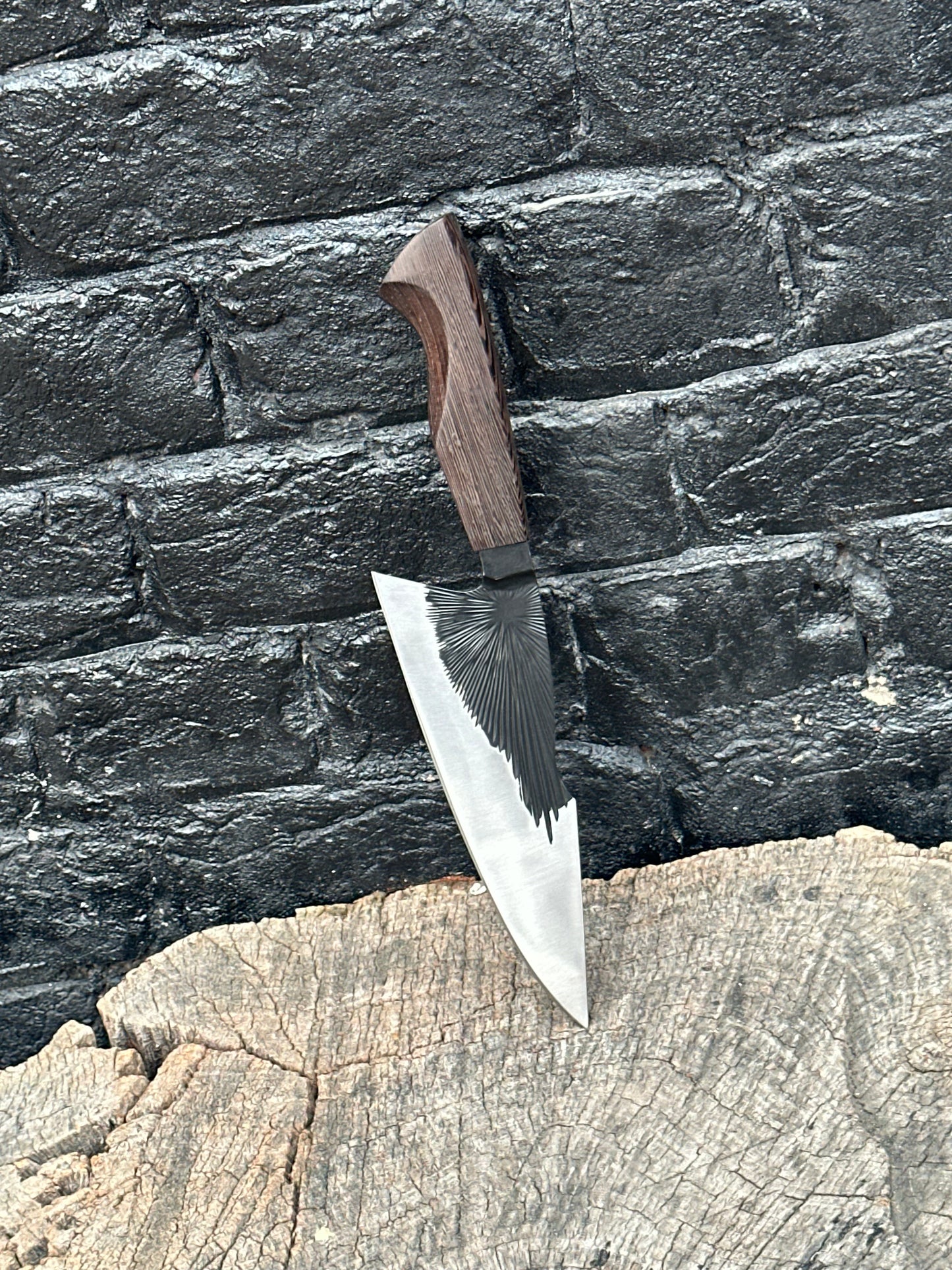 D2 Steel Chef Knife – Sunburst Powder Coated Blade with Ergonomic Grip