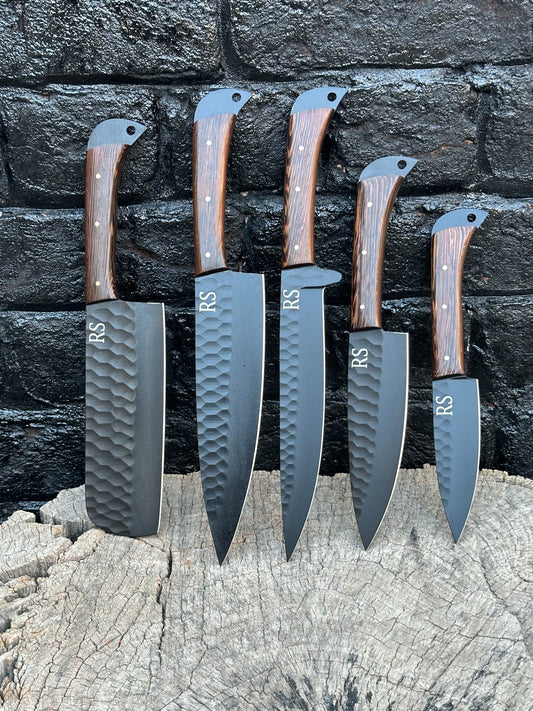 Premium Handmade Chef Knife Set – Wenge Wood Handles, Powder-Coated Steel Blades, Precision Craftsmanship