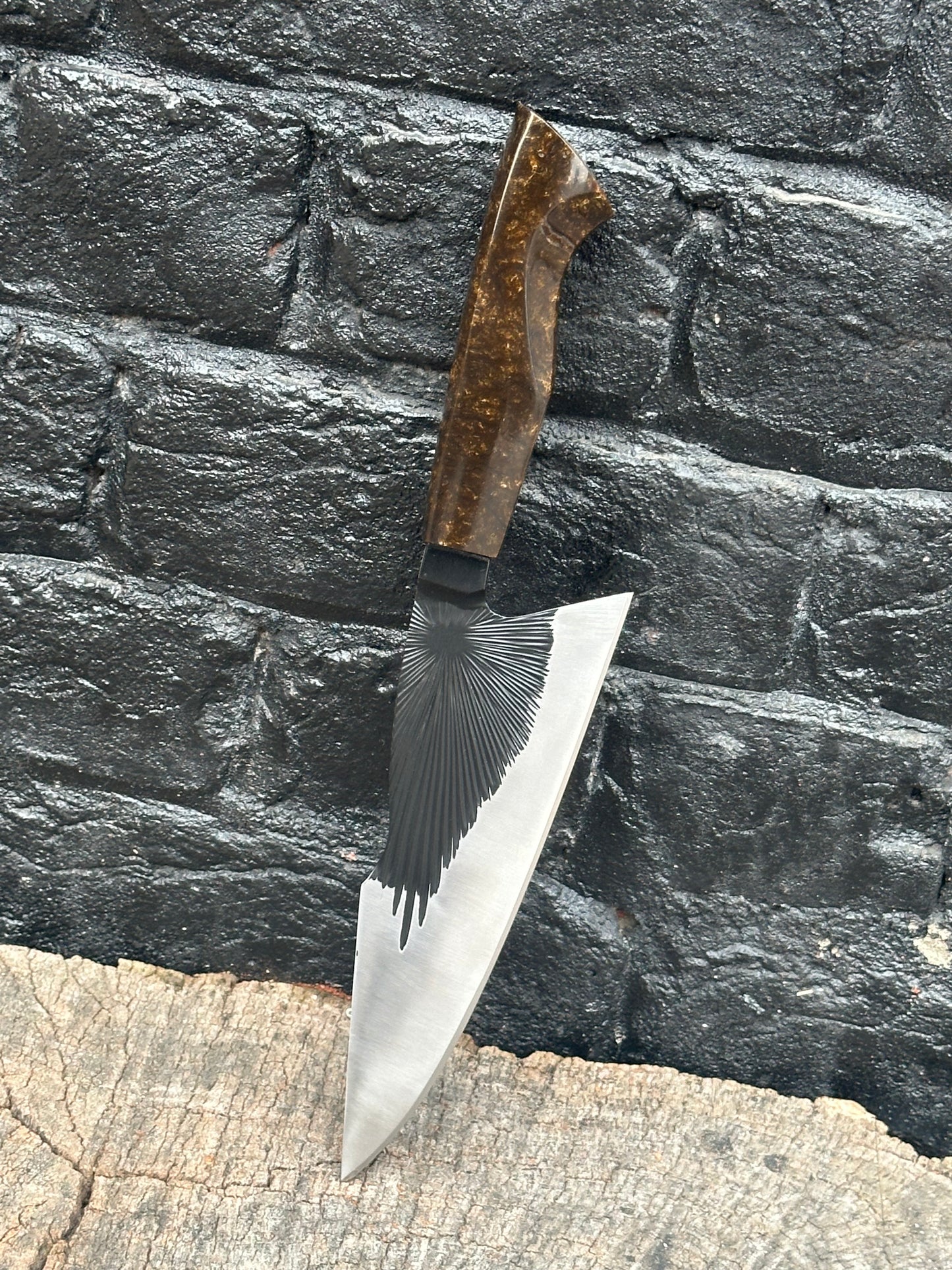 D2 Steel Chef Knife Ultra Sharp Blade Brown Resin Handle