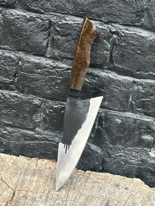 D2 Steel Chef Knife Ultra Sharp Blade Brown Resin Handle